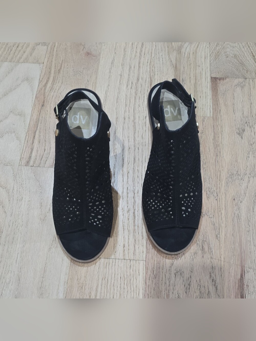 DV Black Faux Suede Perforated Slingback Open Toe Buckle Sandals Women's 7